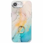 For iPhone 16e Electroplated Marble Texture Ring Holder Phone Case(Yellow Green S13)