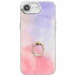 For iPhone 16e Electroplated Marble Texture Ring Holder Phone Case(Purple Pink S14)