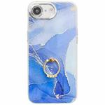 For iPhone 16e Electroplated Marble Texture Ring Holder Phone Case(Dark Blue S16)