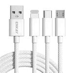 ENKAY CB173 3-in-1 Candy Color 60W USB to 8 Pin / Type-C / Micro USB Charging Data Cable, Length:1m(White)