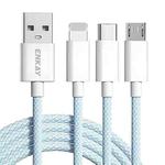 ENKAY CB173 3-in-1 Candy Color 60W USB to 8 Pin / Type-C / Micro USB Charging Data Cable, Length:1m(Blue)