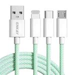 ENKAY CB173 3-in-1 Candy Color 60W USB to 8 Pin / Type-C / Micro USB Charging Data Cable, Length:1m(Green)