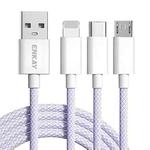 ENKAY CB173 3-in-1 Candy Color 60W USB to 8 Pin / Type-C / Micro USB Charging Data Cable, Length:1.5m(Purple)