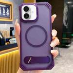 For iPhone 16 Skin Feel Frameless MagSafe PC Phone Case with Fold Holder(Purple)