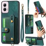 For Motorola Moto G Power 5G 2024 Retro Cross Wristband Wallet Leather Back Phone Case(Green)