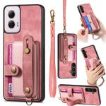 For Motorola Moto G Power 5G 2024 Retro Cross Wristband Wallet Leather Back Phone Case(Pink)