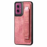 For Motorola Moto G55 Retro Wristband Holder Leather Back Phone Case(Pink)