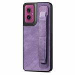 For Motorola Moto G55 Retro Wristband Holder Leather Back Phone Case(Purple)