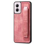 For Motorola Moto G Power 5G 2024 Retro Wristband Holder Leather Back Phone Case(Pink)