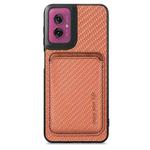 For Motorola Moto G55 Carbon Fiber Leather Card MagSafe Phone Case(Brown)