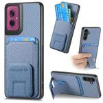 For Motorola Moto G55 Carbon Fiber Card Bag Fold Stand Phone Case(Blue)