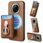 For Huawei Mate 70 Retro Folding Ring Holder Card Bag MagSafe Phone Case(Brown)