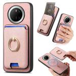 For Huawei Mate 70 Pro Retro Cross Leather Ring Vertical Insert Card Bag MagSafe Phone Case(Pink)