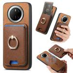 For Huawei Mate 70 Pro Retro Cross Leather Ring Vertical Insert Card Bag MagSafe Phone Case(Brown)