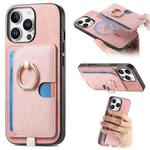 For iPhone 16 Pro Retro Cross Leather Ring Side Insert Card Bag MagSafe Phone Case(Pink)