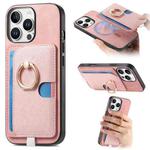 For iPhone 15 Pro max Retro Cross Leather Ring Side Insert Card Bag MagSafe Phone Case(Pink)