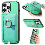 For iPhone 15 Pro max Retro Cross Leather Ring Side Insert Card Bag MagSafe Phone Case(Green)