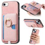 For iPhone 7 / 8 / SE 2022 Retro Cross Leather Ring Side Insert Card Bag MagSafe Phone Case(Pink)