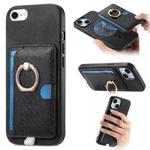For iPhone 7 / 8 / SE 2022 Retro Cross Leather Ring Side Insert Card Bag MagSafe Phone Case(Black)
