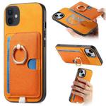 For iPhone 13 Retro Cross Leather Ring Side Insert Card Bag MagSafe Phone Case(Yellow)