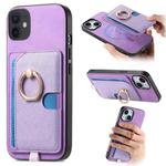 For iPhone 13 Retro Cross Leather Ring Side Insert Card Bag MagSafe Phone Case(Purple)