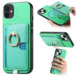 For iPhone 13 Retro Cross Leather Ring Side Insert Card Bag MagSafe Phone Case(Green)