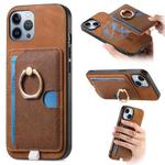 For iPhone 12 Pro Max Retro Cross Leather Ring Side Insert Card Bag MagSafe Phone Case(Brown)