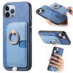 For iPhone 11 Pro Max Retro Cross Leather Ring Side Insert Card Bag MagSafe Phone Case(Blue)
