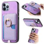 For iPhone 11 Pro Max Retro Cross Leather Ring Side Insert Card Bag MagSafe Phone Case(Purple)