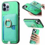 For iPhone 11 Pro Max Retro Cross Leather Ring Side Insert Card Bag MagSafe Phone Case(Green)