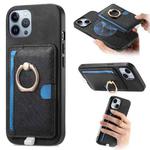 For iPhone 11 Pro Max Retro Cross Leather Ring Side Insert Card Bag MagSafe Phone Case(Black)