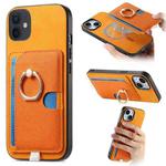 For iPhone 11 Retro Cross Leather Ring Side Insert Card Bag MagSafe Phone Case(Yellow)