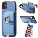 For iPhone 11 Retro Cross Leather Ring Side Insert Card Bag MagSafe Phone Case(Blue)