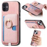 For iPhone 11 Retro Cross Leather Ring Side Insert Card Bag MagSafe Phone Case(Pink)