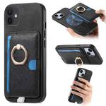 For iPhone 11 Retro Cross Leather Ring Side Insert Card Bag MagSafe Phone Case(Black)