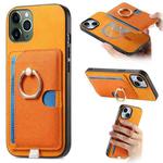 For iPhone 11 Pro Retro Cross Leather Ring Side Insert Card Bag MagSafe Phone Case(Yellow)