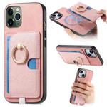 For iPhone 11 Pro Retro Cross Leather Ring Side Insert Card Bag MagSafe Phone Case(Pink)