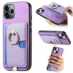 For iPhone 11 Pro Retro Cross Leather Ring Side Insert Card Bag MagSafe Phone Case(Purple)
