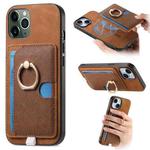 For iPhone 11 Pro Retro Cross Leather Ring Side Insert Card Bag MagSafe Phone Case(Brown)