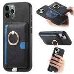 For iPhone 11 Pro Retro Cross Leather Ring Side Insert Card Bag MagSafe Phone Case(Black)