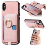 For iPhone X / XS Retro Cross Leather Ring Side Insert Card Bag MagSafe Phone Case(Pink)