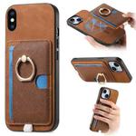 For iPhone X / XS Retro Cross Leather Ring Side Insert Card Bag MagSafe Phone Case(Brown)