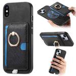 For iPhone X / XS Retro Cross Leather Ring Side Insert Card Bag MagSafe Phone Case(Black)