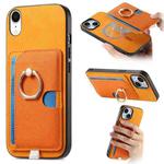 For iPhone XR Retro Cross Leather Ring Side Insert Card Bag MagSafe Phone Case(Yellow)