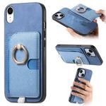 For iPhone XR Retro Cross Leather Ring Side Insert Card Bag MagSafe Phone Case(Blue)