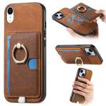 For iPhone XR Retro Cross Leather Ring Side Insert Card Bag MagSafe Phone Case(Brown)