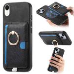 For iPhone XR Retro Cross Leather Ring Side Insert Card Bag MagSafe Phone Case(Black)