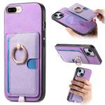 For iPhone 7 Plus / 8 Plus Retro Cross Leather Ring Side Insert Card Bag MagSafe Phone Case(Purple)