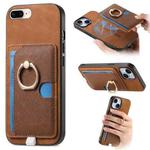 For iPhone 7 Plus / 8 Plus Retro Cross Leather Ring Side Insert Card Bag MagSafe Phone Case(Brown)