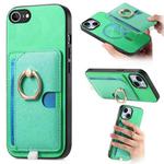 For iPhone 16e Retro Cross Leather Ring Side Insert Card Bag MagSafe Phone Case(Green)